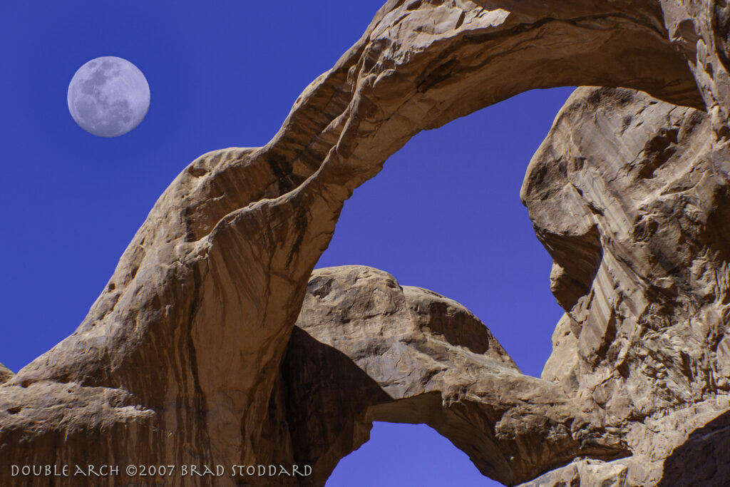 Double Arch and Moon - Arches - Utah